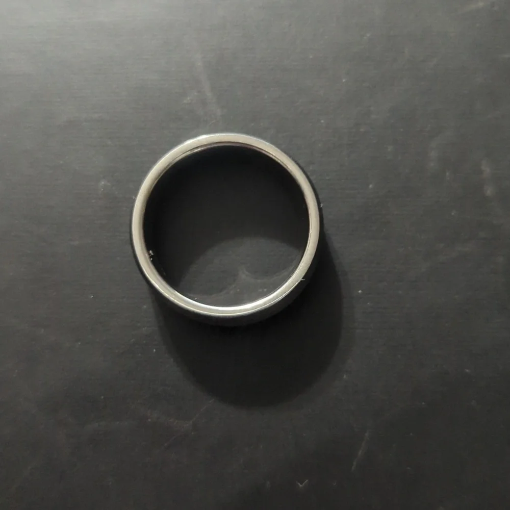 Brushed Tungsten Carbide Ring With Polished Stepped Edges - size 9.5
